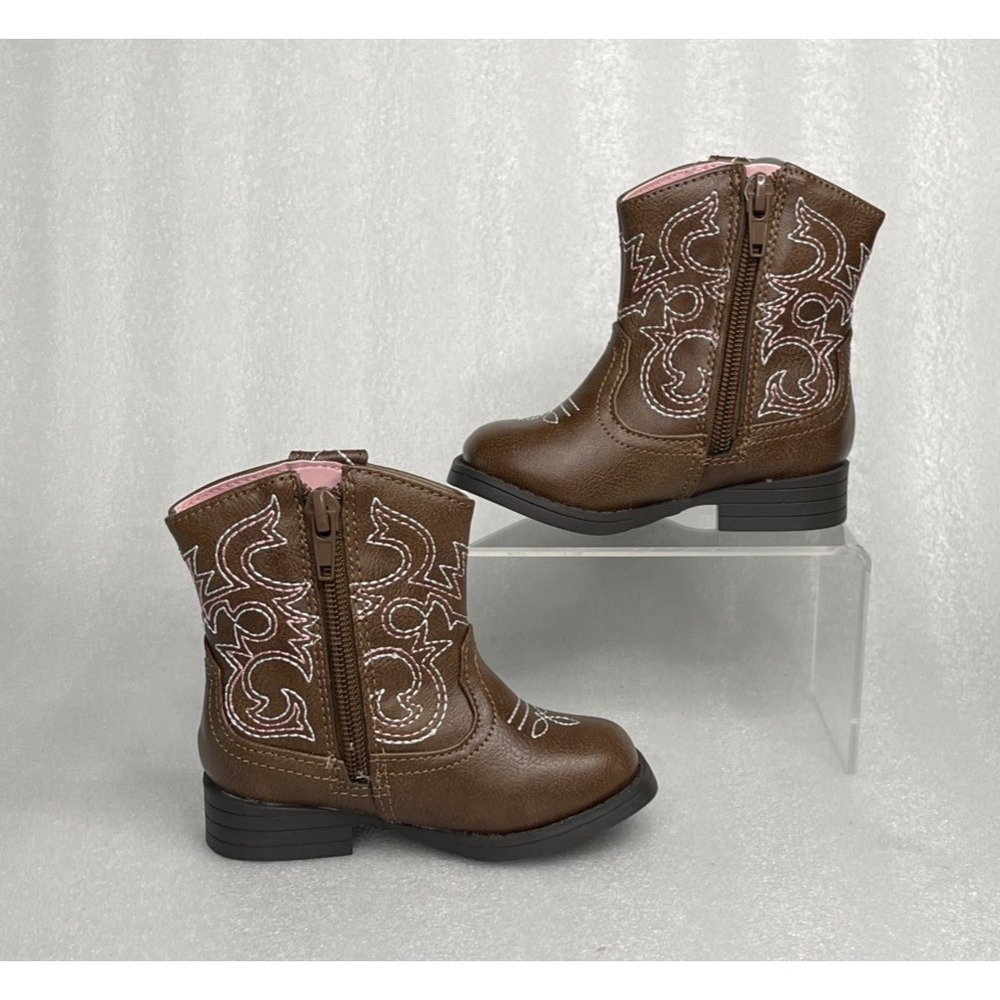 Wonder Nation Brown Zip up Square Toe Cowboy Cowgirl Boots Toddler Girls Size 5 - Picture 3 of 16
